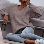 Damen Strickpullover mit V-Ausschnitt und lockerer Passform R&B