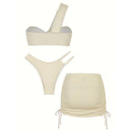 Damen Strick-Bikini-Set mit verstellbarem Oberteil und Raffung R&B