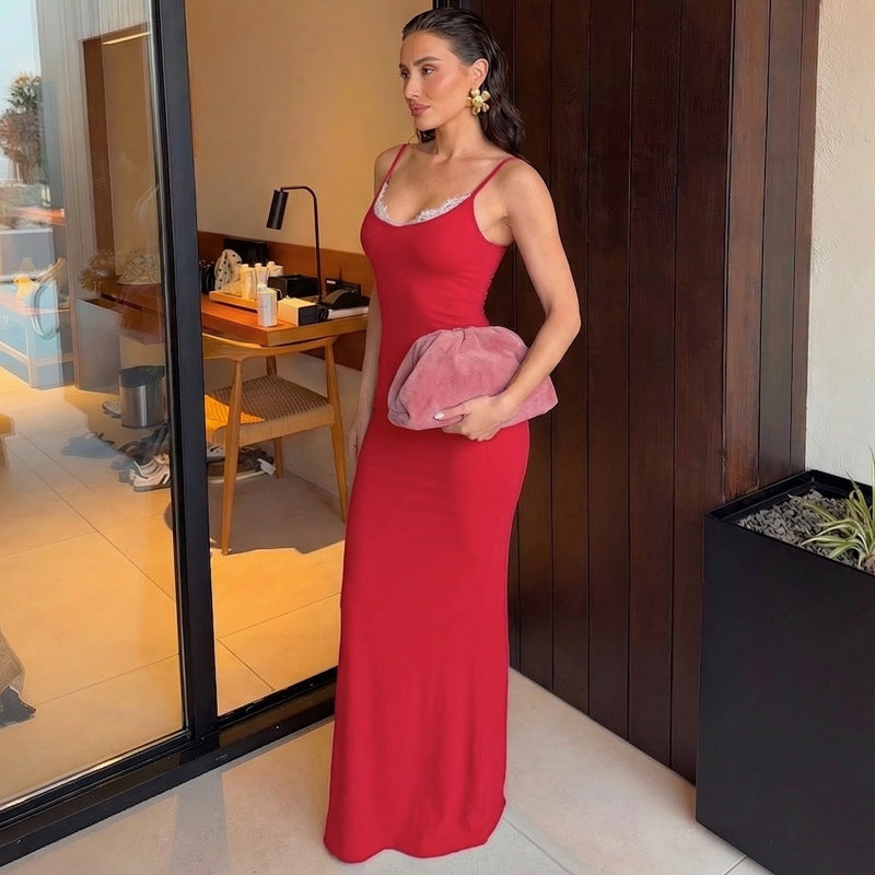 Damen Elegantes Maxikleid mit verstellbaren Trägern R&B