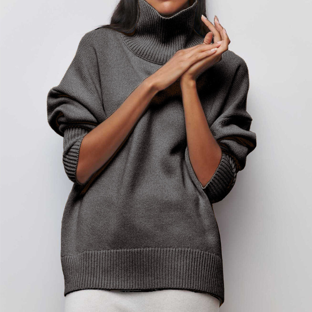 Damen Modischer Rollkragenpullover mit lässigen Oversized-Ärmeln und feinem Strukturstrick R&B