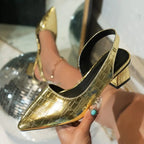 Damen Slingback-Pumps mit glänzendem Krokoprint und bequemer Blockabsatz R&B