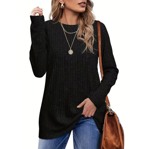Damen Strickpullover mit vertikalem Rippdesign und lässigem Schnitt R&B