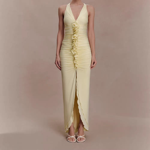 Damen Hochwertiges Abendkleid mit tiefem V-Ausschnitt und Raffungen R&B