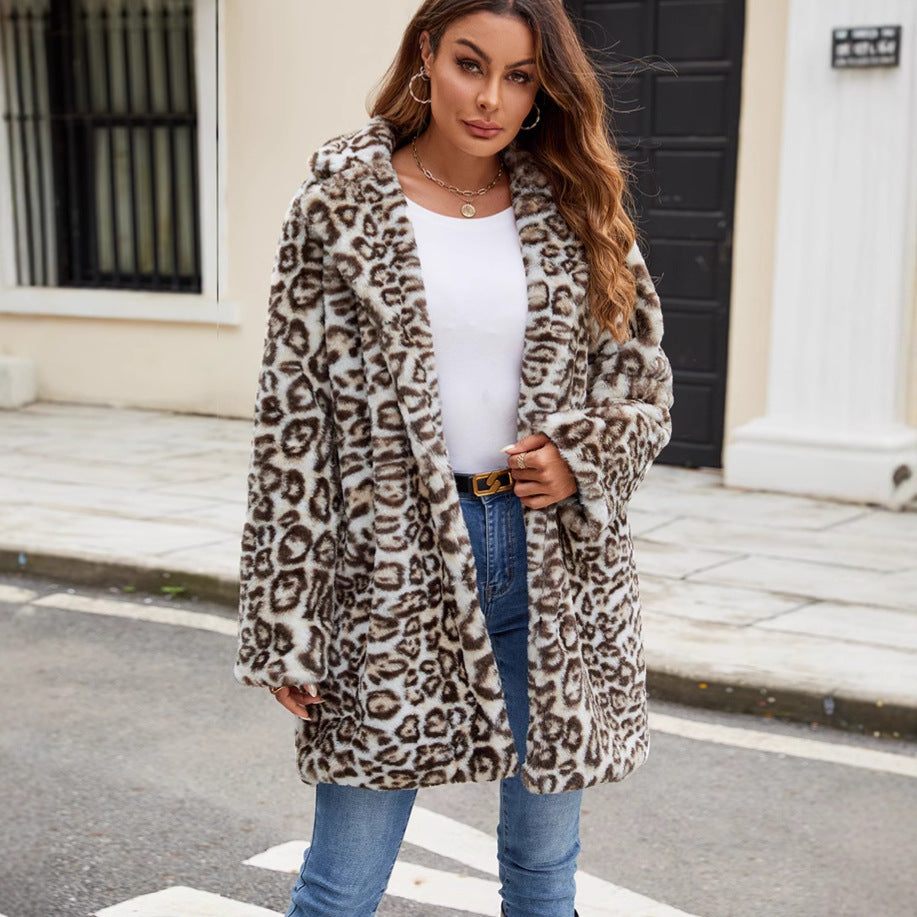 Damen Eleganter Kunstpelzmantel im Leopardenmuster R&B
