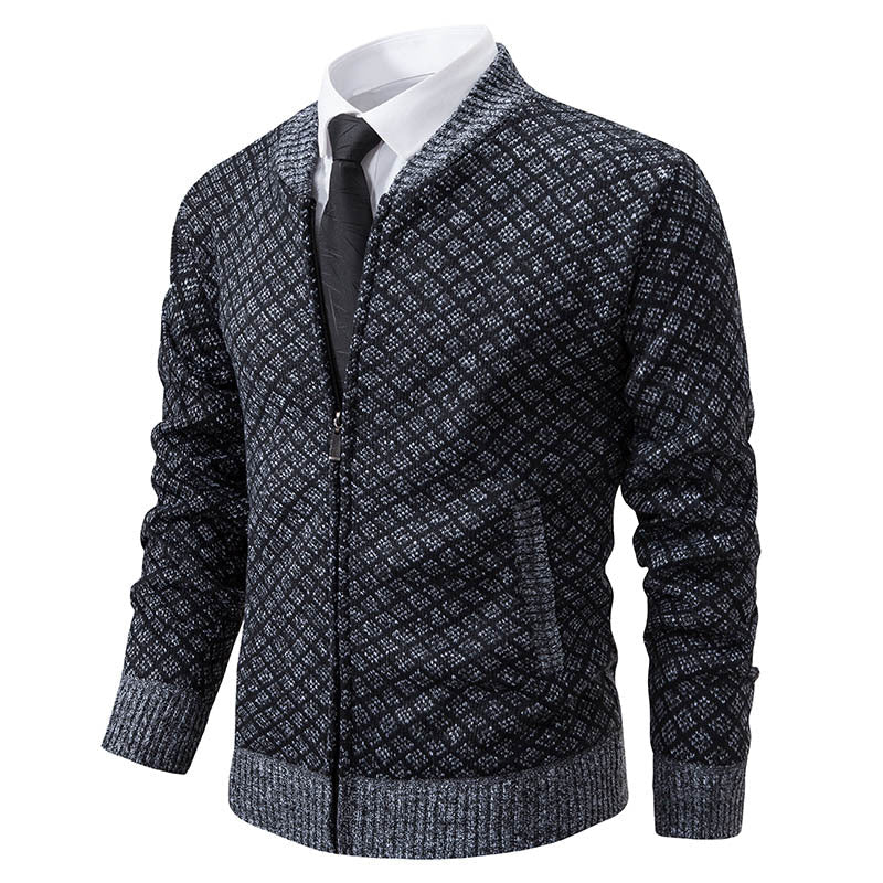 Herren modische Strickjacke mit modernem Zopfmuster und Reißverschluss