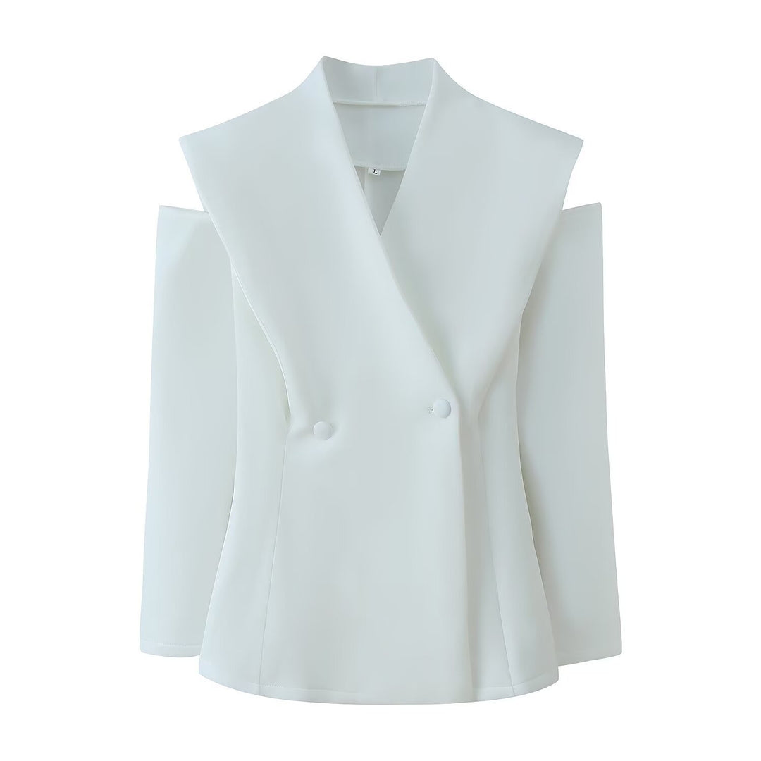 Damen elegante Blazerjacke mit modernem Schnitt und außergewöhnlichem Kragen R&B