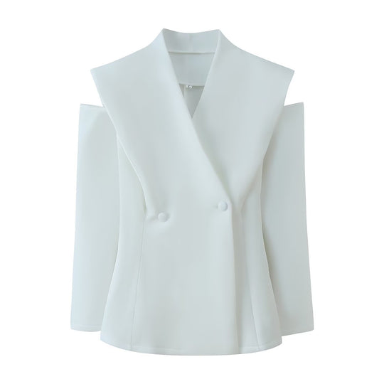Damen elegante Blazerjacke mit modernem Schnitt und außergewöhnlichem Kragen R&B