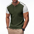 Herren Kurzarm-Henley-T-Shirt mit strukturierter Oberfläche und dezenter Knopfleiste R&B