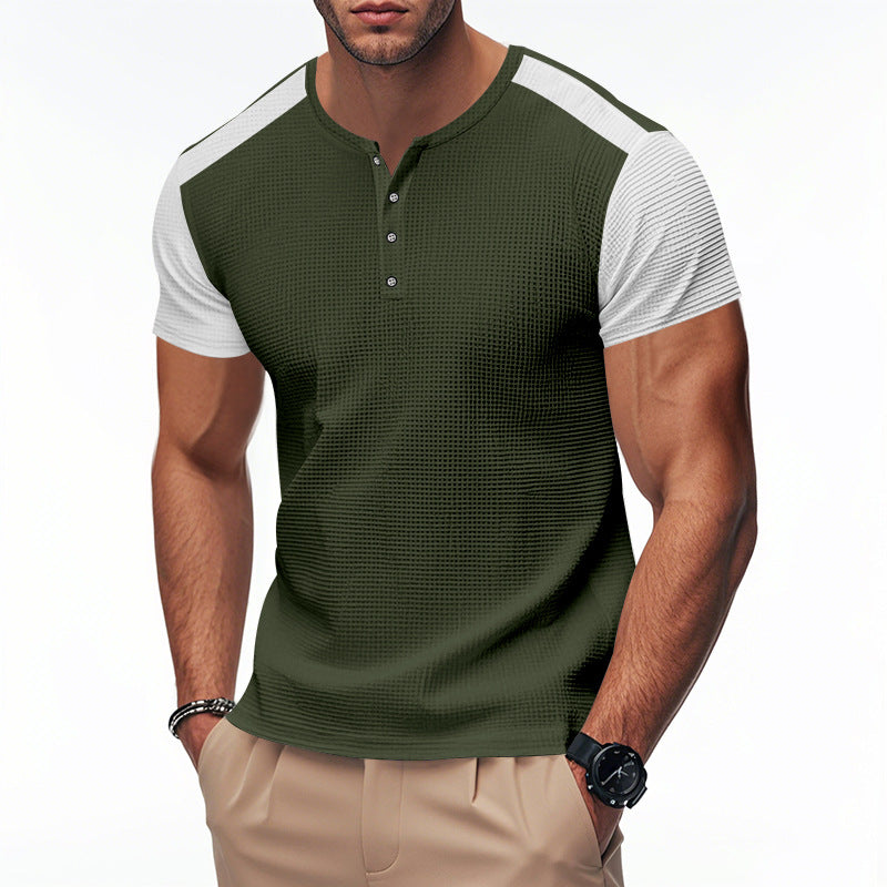 Herren Kurzarm-Henley-T-Shirt mit strukturierter Oberfläche und dezenter Knopfleiste R&B