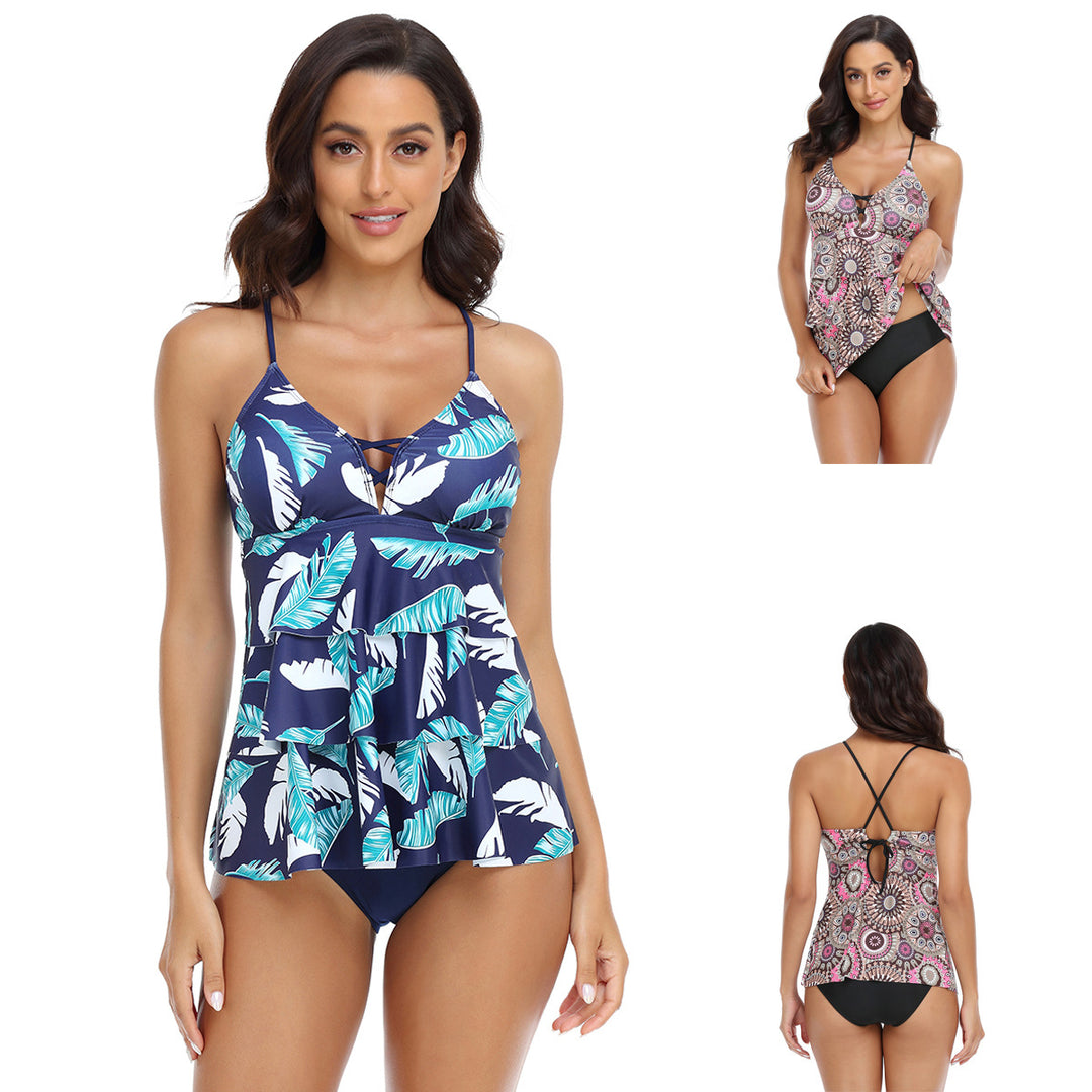 Damen Tankini-Set mit elastischem Oberteil und schwingendem Rock R&B