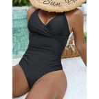 Damen eleganter Einteiler Badeanzug mit modischem Wickeldetail und schickem V-Ausschnitt R&B