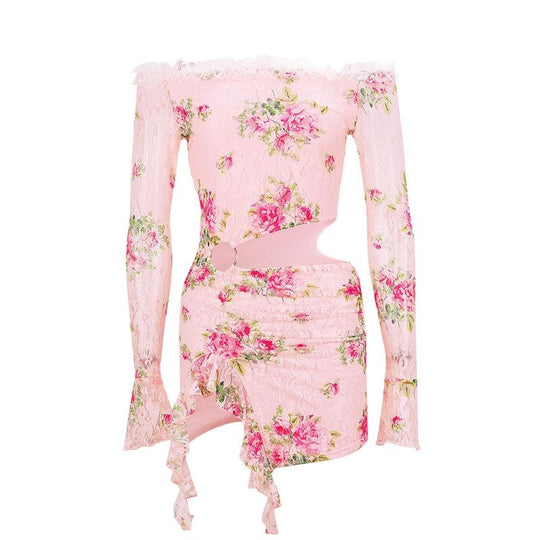 Damen Off-Shoulder Blusenkleid mit floralen Akzenten und asymmetrischem Design R&B