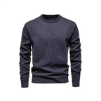 Herren Strickpullover mit strukturiertem Rautenmuster und klassischem Rundhalsausschnitt