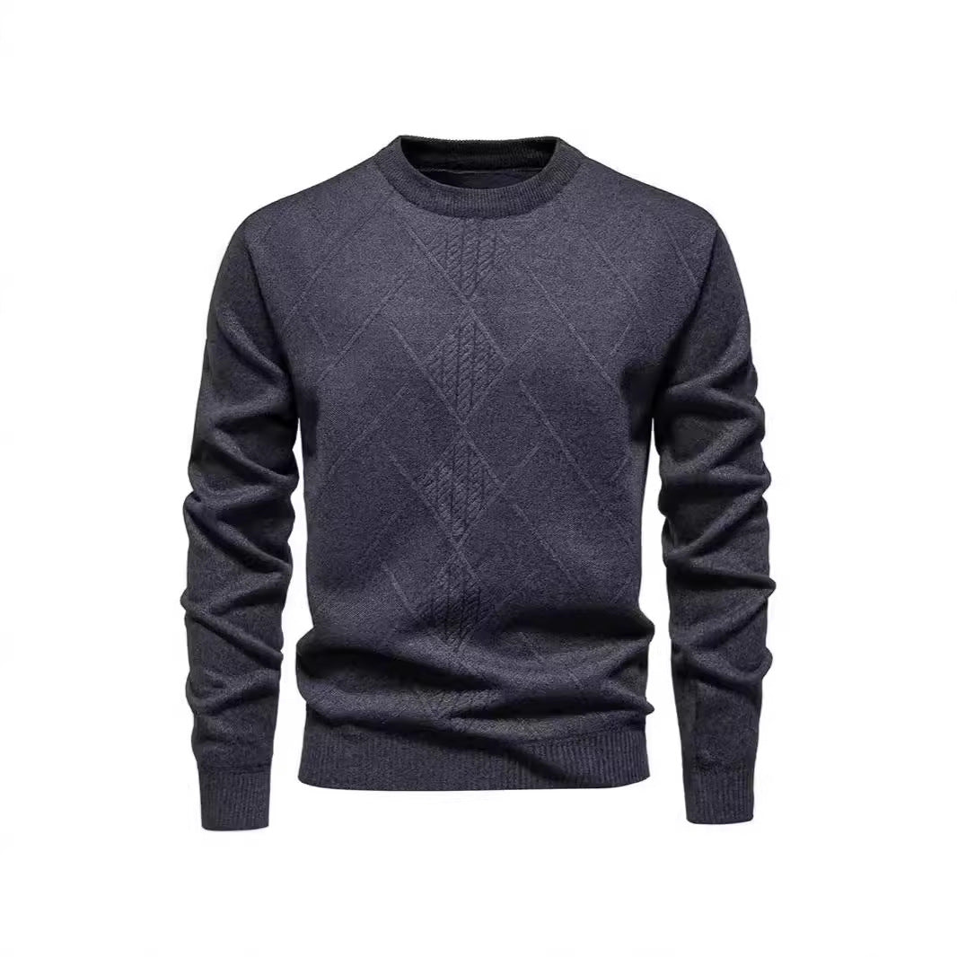Herren Strickpullover mit strukturiertem Rautenmuster und klassischem Rundhalsausschnitt