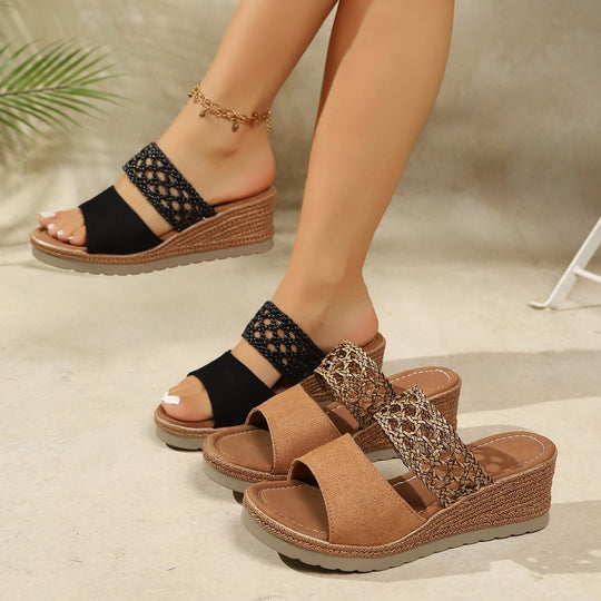 Damen Wedge-Pantoletten mit raffiniertem Riemen-Design R&B