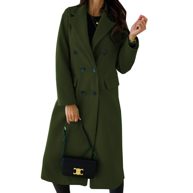 Damen Eleganter Doppelt-gesetzter Wollmantel mit Taschen R&B