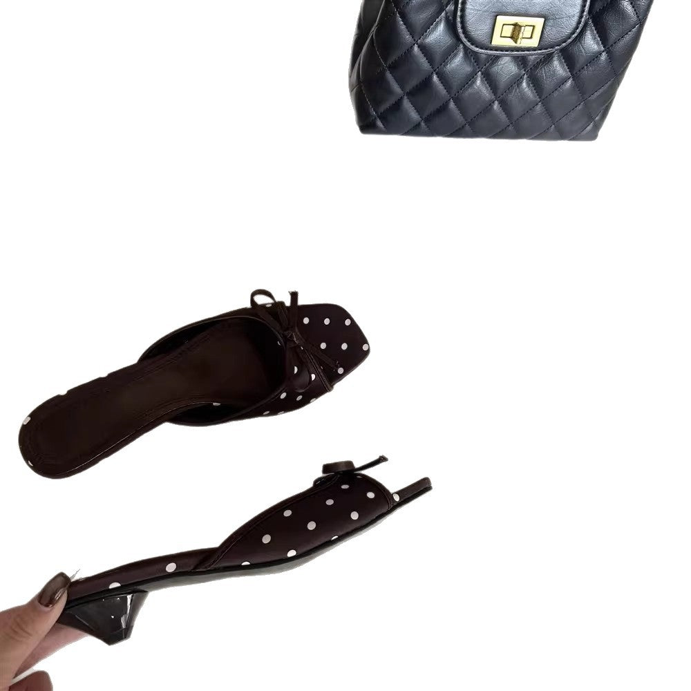 Damen Offene Mules mit dekorativen Punkten und schickem Schleifen-Detail R&B