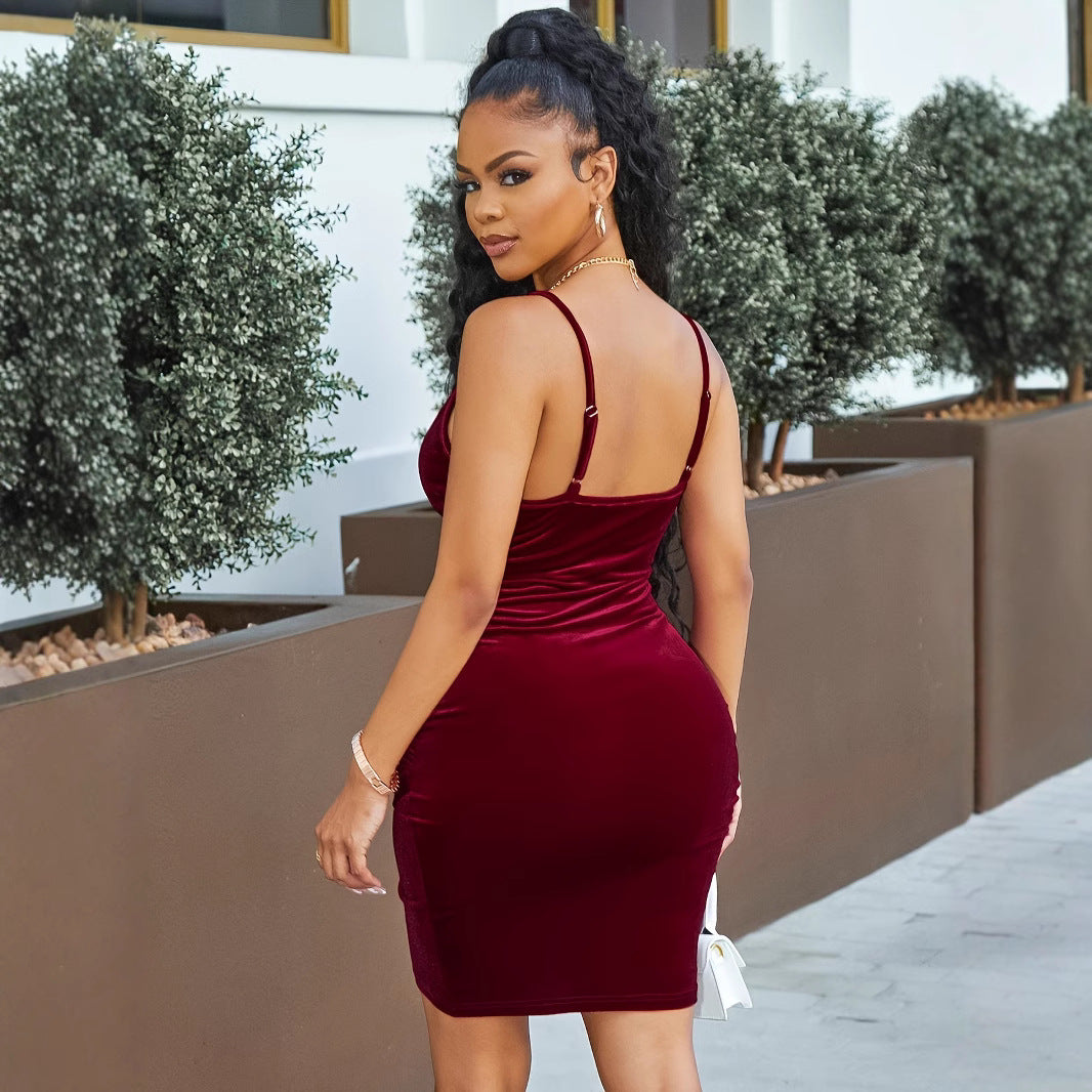 Damen Mini-Kleid im Wickelstil aus weichem Samt R&B
