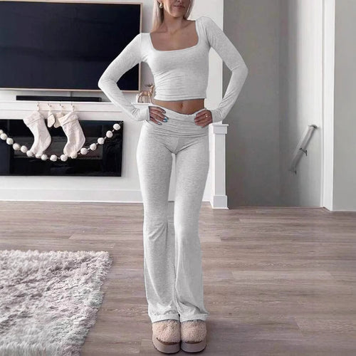 Damen Legeres Lounge-Set mit langärmligem Oberteil und flared Hose R&B