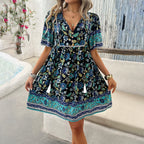 Damen Retro-Chic Kleid mit Blumenmuster und fließendem Rock R&B