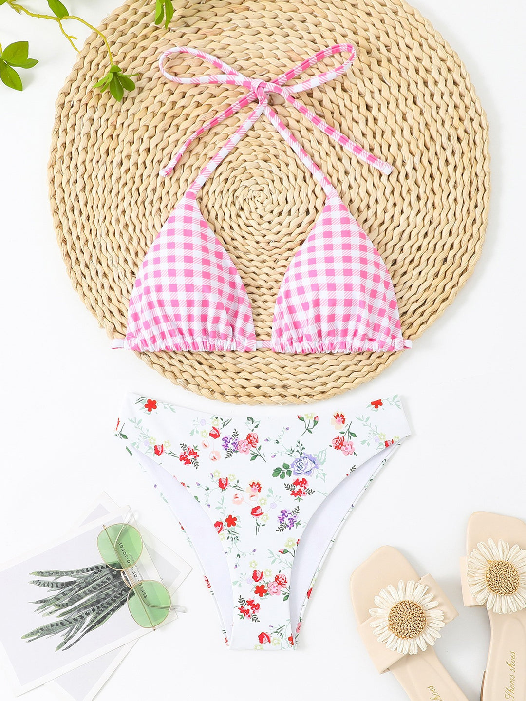 Damen Bikiniset mit floralem Muster und Gingham-Design R&B