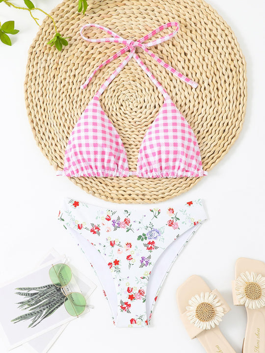 Damen Bikiniset mit floralem Muster und Gingham-Design R&B