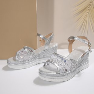 Damen bequeme Wedge-Sandalen mit buntem Muster und verstellbaren Riemen R&B
