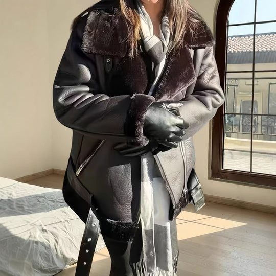 Damen trendige und funktionale Oversize-Jacke mit abnehmbarer Kapuze R&B