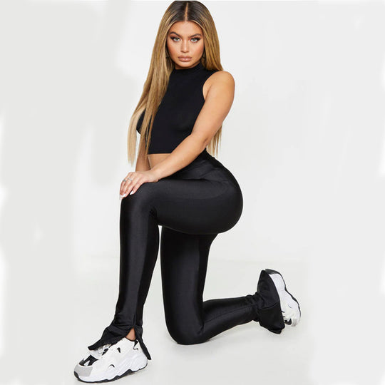 Damen Leggings mit elegantem Schlitzdesign und hohem Bund R&B
