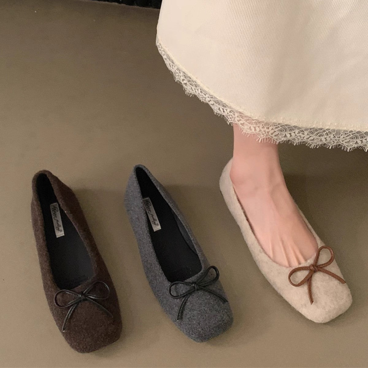 Damen filigrane Ballerinas aus weichem Filz mit dekorativem Schleifenakzent R&B