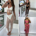 Damen Häkel-Bikini-Set mit raffinierter Netzstruktur und verführerischen Fransen EB