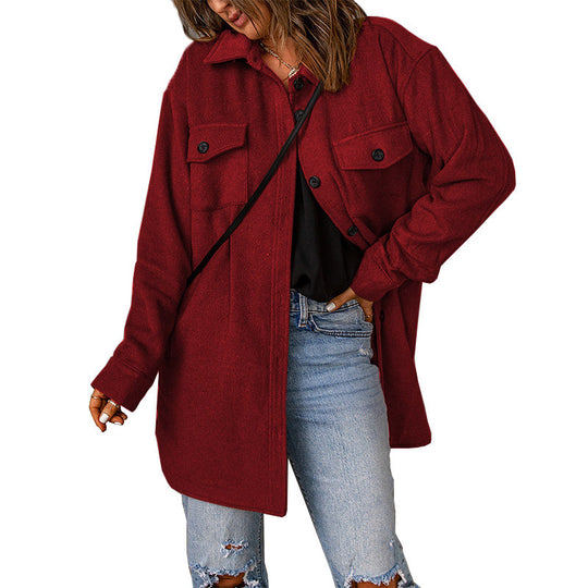 Damen gemütliche Oversize-Hemdjacke mit praktischen Taschen R&B