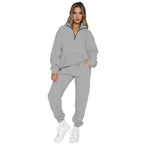Damen gemütlicher Two-Piece Sweatsuit mit halbem Reißverschluss und praktischen Taschen R&B