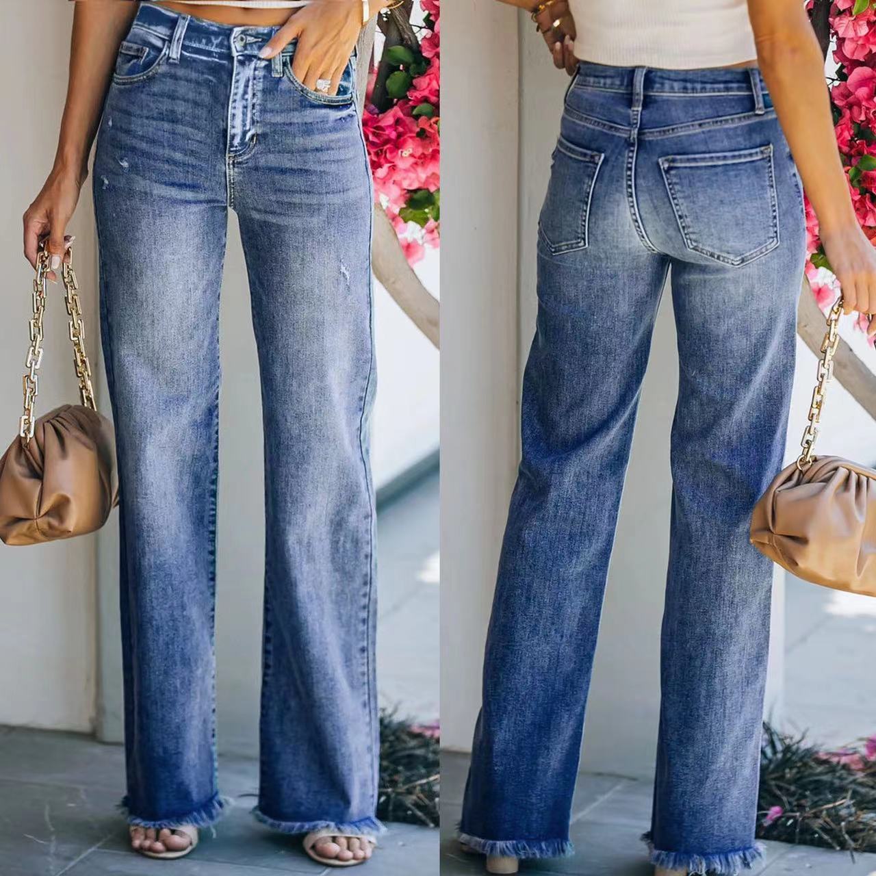 Damen Klassische und bequeme High-Waist Jeans