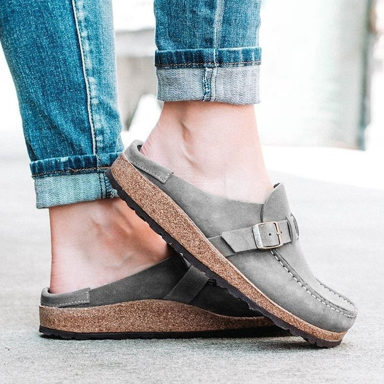 Damen Komfortable Clogs mit anatomischem Fußbett und modischem Schnallen-Design R&B