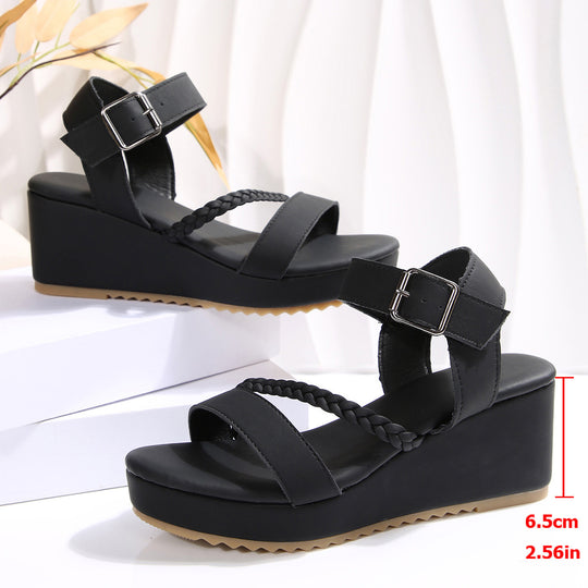 Damen Keil-Sandalen mit geflochtenem Riemen und verstellbarem Schnallenverschluss R&B