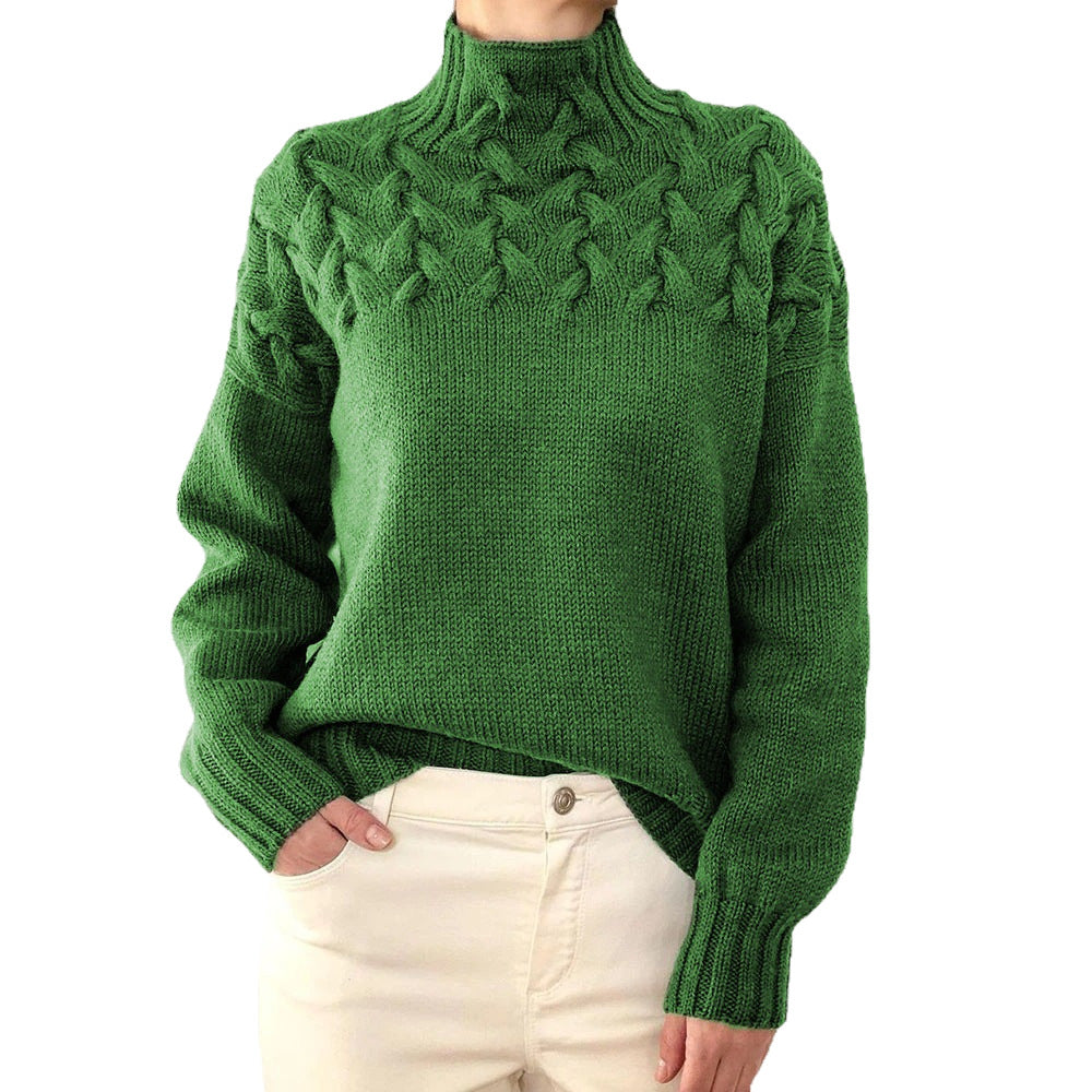 Damen nan Strickpullover mit Zopfstruktur und hohem Rollkragen R&B