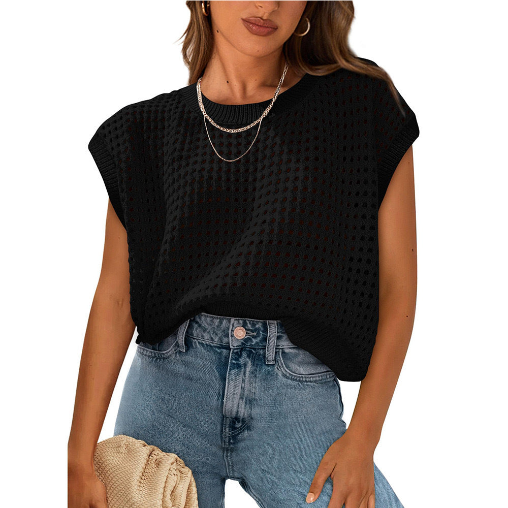 Damen lässiges Stricktop mit luftiger Lochstruktur R&B