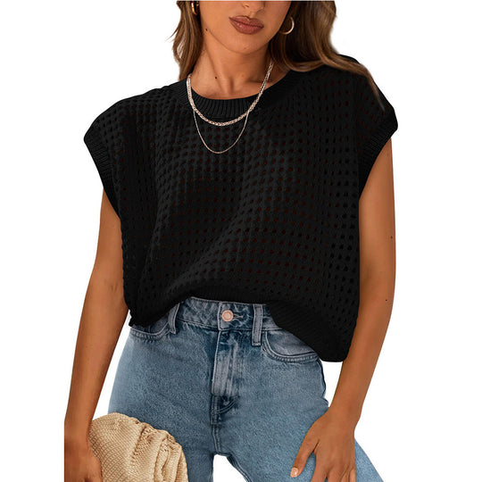 Damen lässiges Stricktop mit luftiger Lochstruktur R&B
