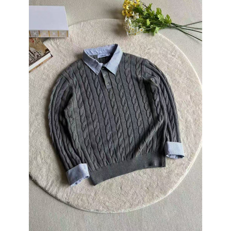 Damen Strickpullover mit dekorativem Zopfmuster und engem Kragen R&B