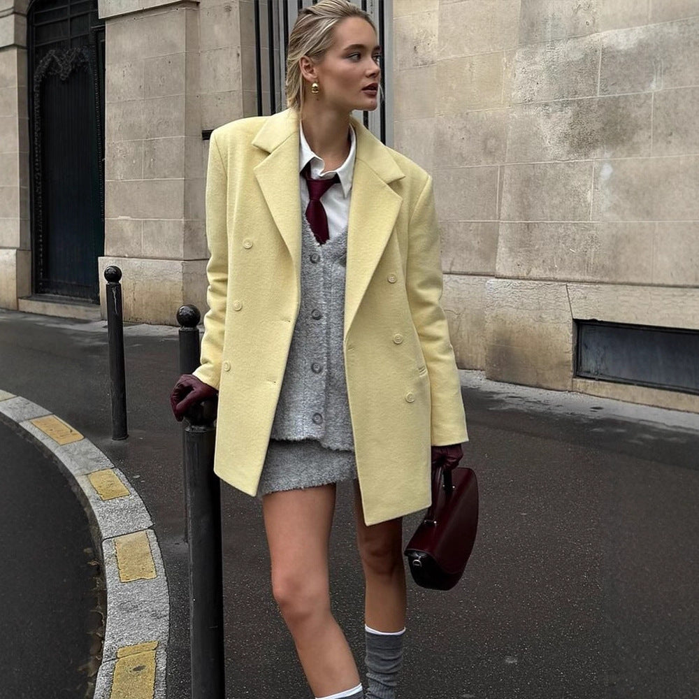Damen eleganter Oversized-Wollmantel mit doppelter Knopfleiste und praktischen Taschen R&B