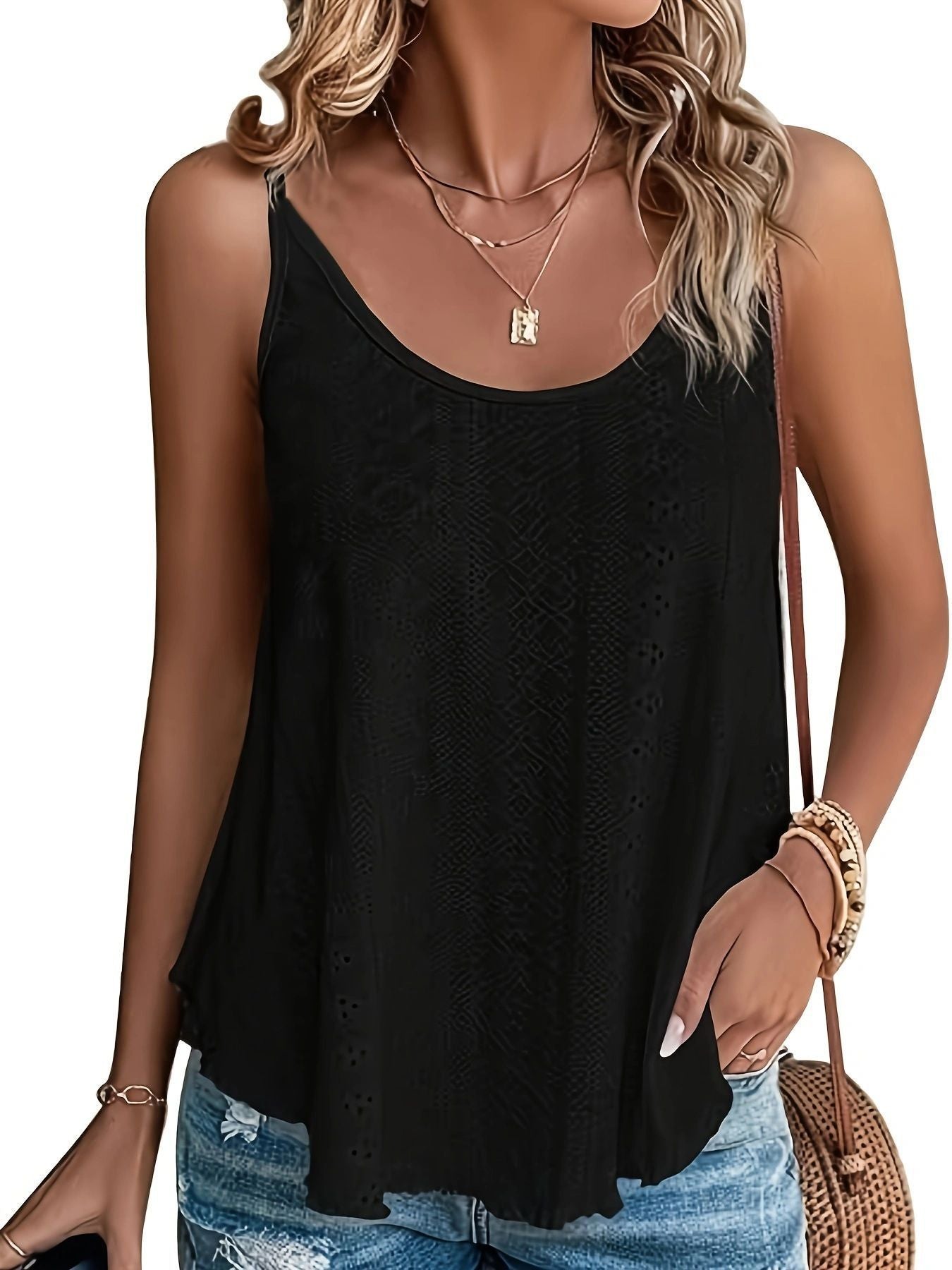 Damen lässiges Top mit feinem Strukturmuster und eleganten Trägern R&B