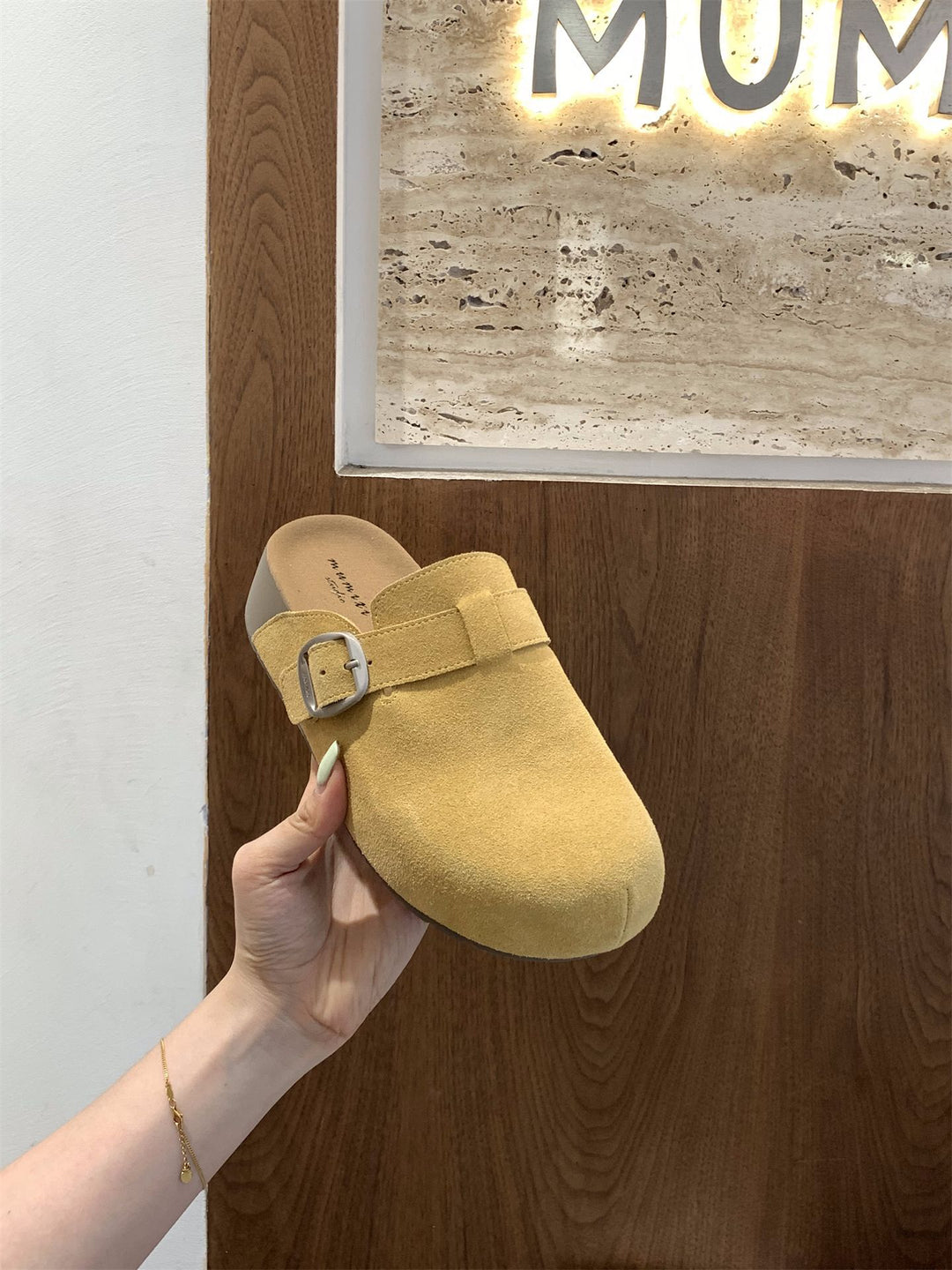 Damen bequeme Clogs mit dekorativem Schnallenverschluss und hochwertigem Veloursleder R&B