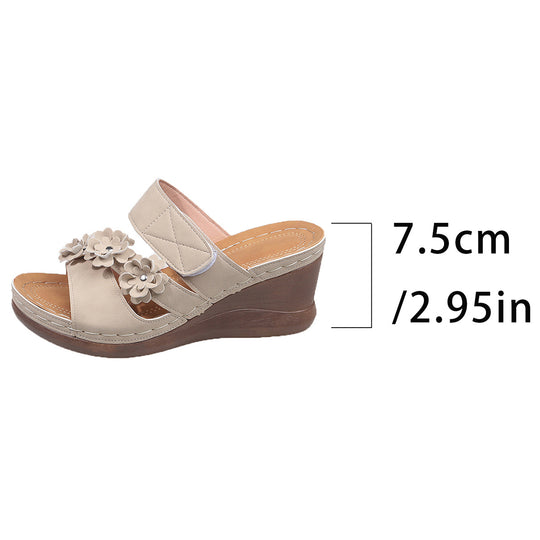 Damen Wedge-Pantoletten mit floralem Dekor und verstellbarem Riemen R&B