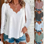 Damen luftiges Blusenshirt mit modernen Lochmuster und elegantem Ausschnitt R&B