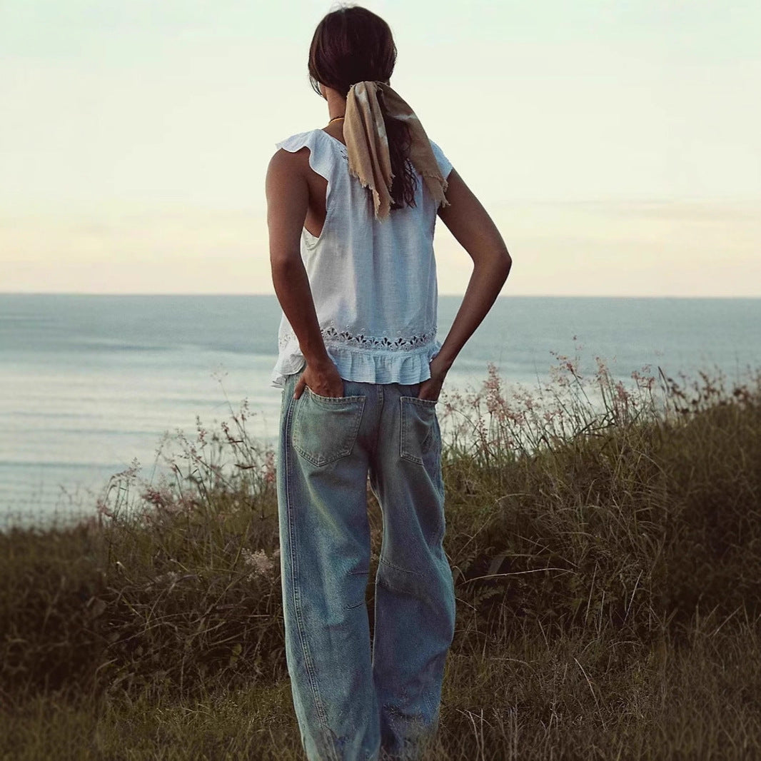 Damen Weite Hochtaillierte Jeans