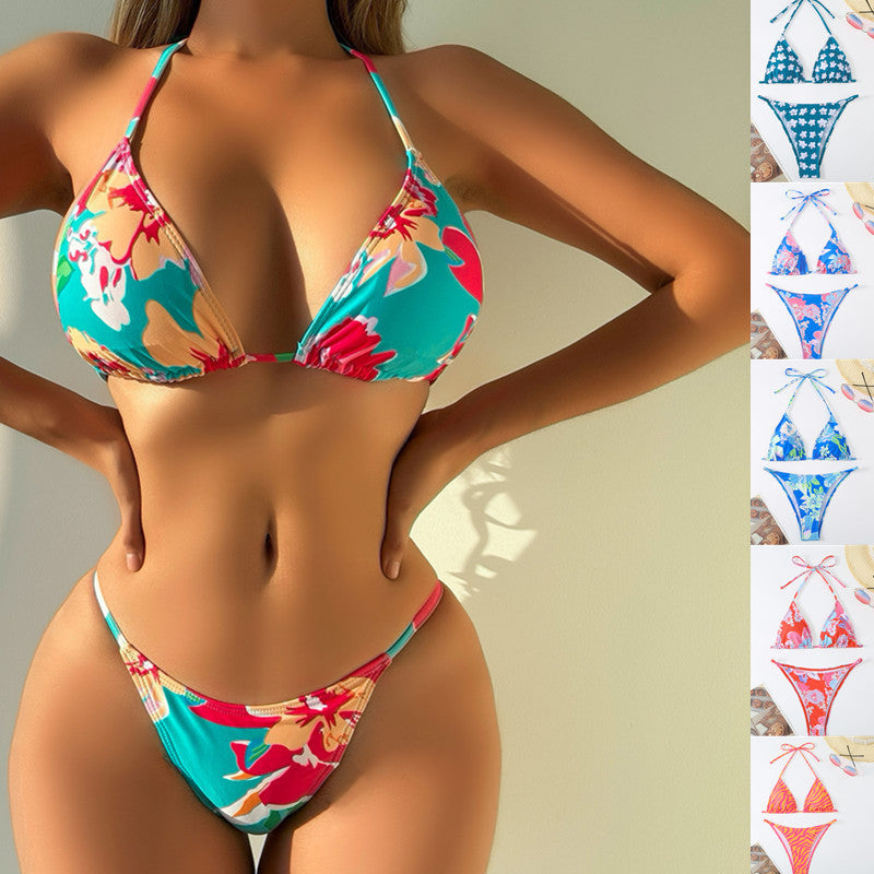 Damen Triangel-Bikini mit verspieltem floralem Design und verstellbaren Trägern R&B