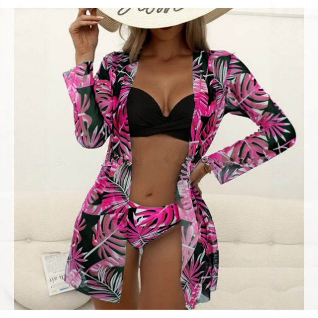 Damen geraffte Strandüberjacke mit floralem Muster R&B