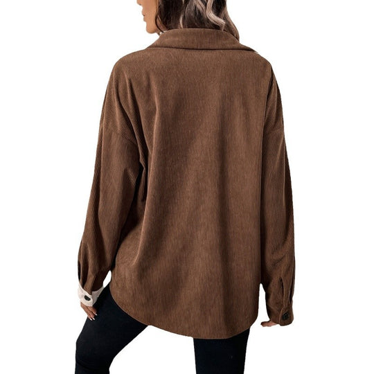 Damen Cordbluse mit modischem Farbblockdesign R&B