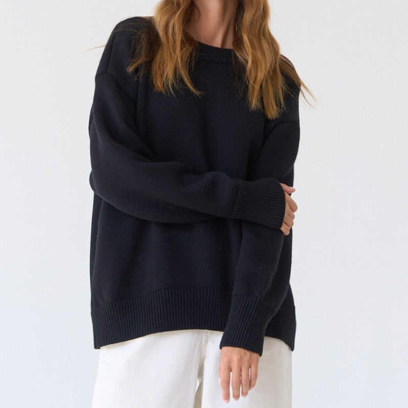 Damen Oversized Pullover mit feinem Strickmuster und breiten Bündchen R&B